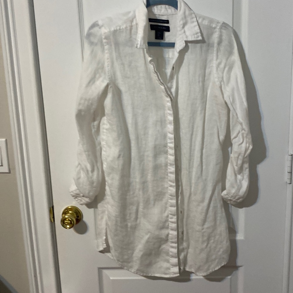 Tahari white Linen Blouce sz s